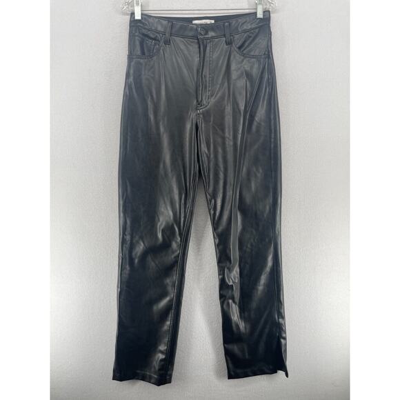 Abercrombie & Fitch Pants - ABERCROMBIE & FITCH Pant 30 10L Vegan Leather 90s Straight Ultra High Rise Black